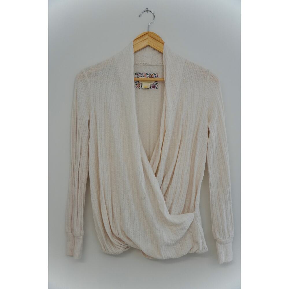 Maeve by Anthropologie Ivory Surplice‎ Sweater Size Small